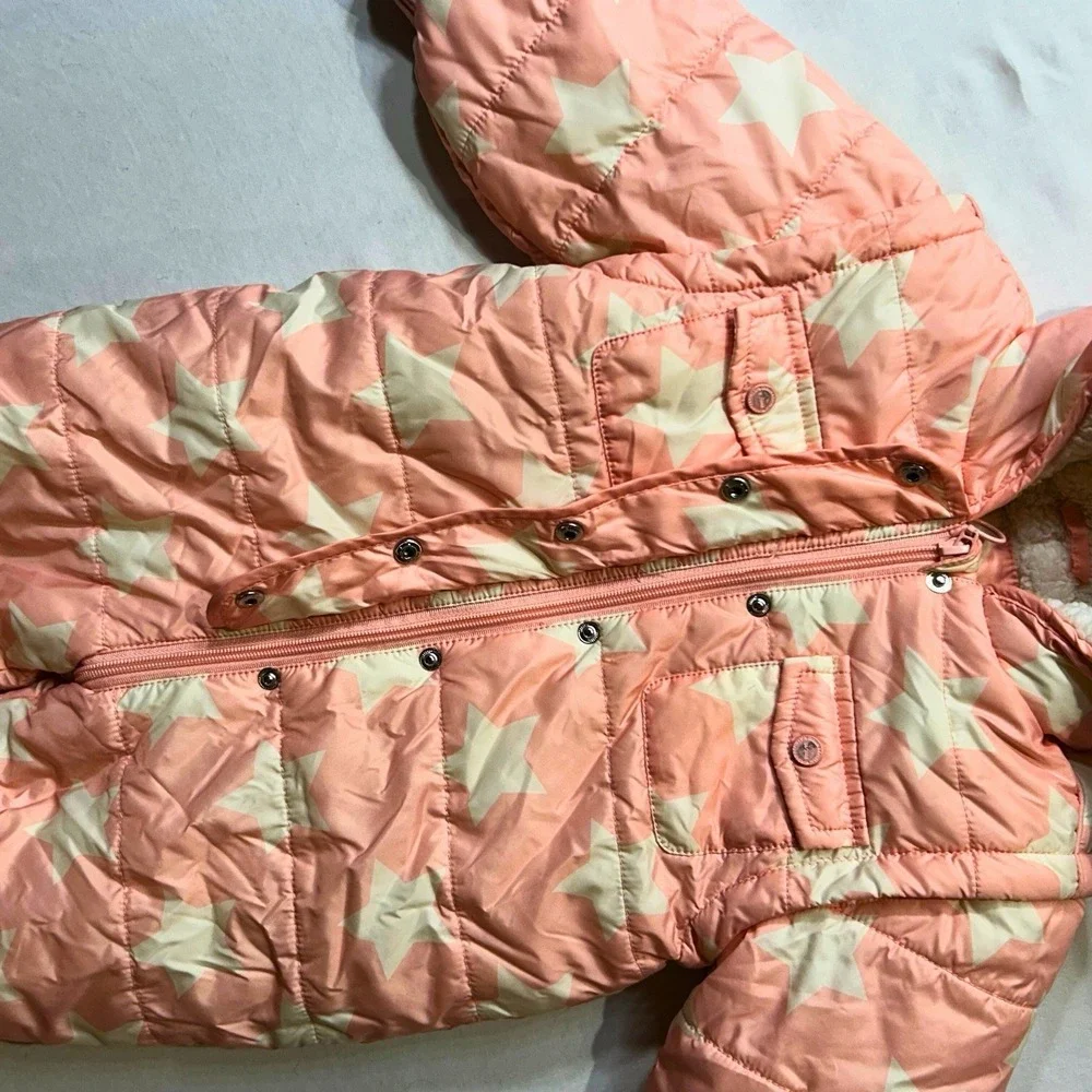 Urban Republic Girls Pink Star Print Sherpa Lined Quilted Snowsuit Pram Suit 18M